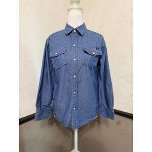 Y2K Lucky Brand Women's Med Denim Pearl Snap Button-Up Shirt 100% Cotton Western
